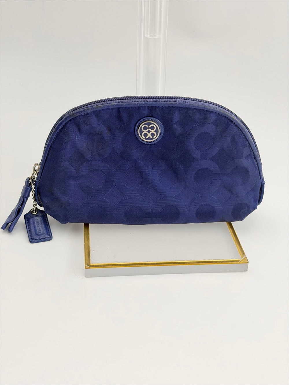 Coach Vintage Y2K Julia Nylon Optic Signature Cosmetic Bag Pouch Navy Blue